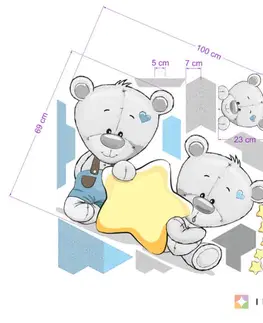 Samolepky na zeď Dětské samolepky na zeď - Modrí medvídci s hvězdičkou a se jménem