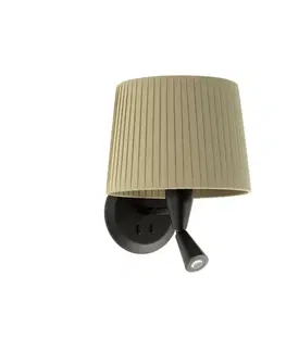 Nástěnná svítidla s látkovým stínítkem FARO SAMBA černá/skládaná zelená nástěnná lampa se čtecí lampičkou