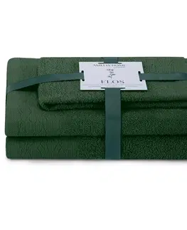 Ručníky AmeliaHome Sada 3 ks ručníků FLOSS klasický styl tmavě zelená, velikost 50x90+70x130