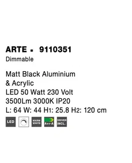 Designová závěsná svítidla NOVA LUCE závěsné svítidlo ARTE matný černý hliník a akryl LED 50W 230V 3000K IP20 stmívatelné 9110351