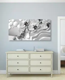 Černobílé obrazy Obraz černobílá orchidej na abstraktním pozadí
