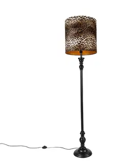 Stojaci lampy Stojací lampa černá s odstínem leopard 40 cm - Classico