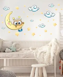 Samolepky na zeď Samolepky do dětského pokoje - Modrá sovička na měsíci