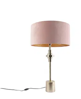 Stolni lampy Art Deco stolní lampa zlatý sametový odstín růžová 50 cm - Diverso