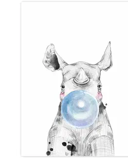 Obrazy do dětského pokoje Obraz na zeď - Nosorožec s modrou bublinou