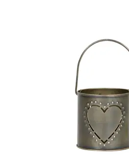Svícny Mosazný antik kovový svícen se srdíčkem a držadlem Heart - 8*8 cm Chic Antique 52035413