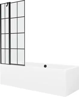 Vany MEXEN/S Cube obdélníková vana 170 x 80 cm s panelem + vanová zástěna 80 cm, černá vzor 550517080X9408117077