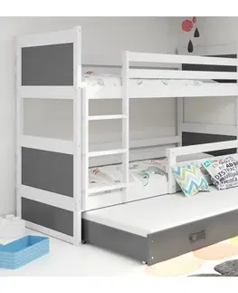 Postele BMS Dětská patrová postel s přistýlkou RICO 3 | bílá 90 x 200 cm Barva: Bílá/šedá