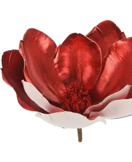 Vánoční dekorace Umělá magnolie na klipu červená, 22 x 20 cm
