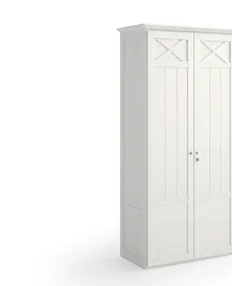 Stylové designové skříně Estila Klasická moderní vysoká šatní skříň Lyon s dvoukřídlými dveřmi z borovicového masivu 240cm