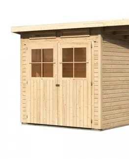 Dřevěné plastové domky Dřevěný zahradní domek GLUCKSBURG 2 s přístřeškem 190 Lanitplast Přírodní dřevo