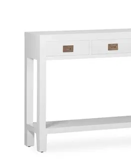 Designové a luxusní konzolové stolky Estila Klasický konzolový stolek Blanc z masivního dřeva mindi s bílou povrchovou úpravou a se třemi zásuvkami 110cm