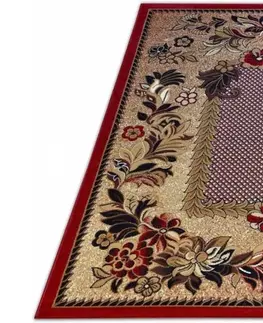Vintage koberce Červený koberec do kuchyně s hnědými listy