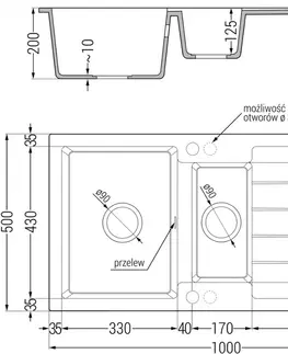 Kuchyňské dřezy MEXEN/S Andres granitový dřez s odkapávačem včetně baterie Telma, černá nakrapiany 6515-76-670200-50