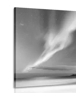Černobílé obrazy Obraz polární záře v Norsku v černobílém provedení