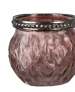 Svícny Růžový skleněný svícen na čajovou svíčku - Ø 7*6 cm Clayre & Eef 6GL4378