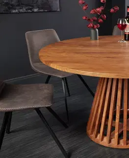 Designové a luxusní jídelní stoly Estila Designový masivní kulatý stůl Gire v hnědé barvě 130 cm