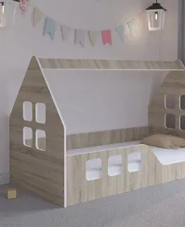 Dětské postele Dětská postel Montessori domeček 160 x 80 cm v dekoru dub sonoma levý