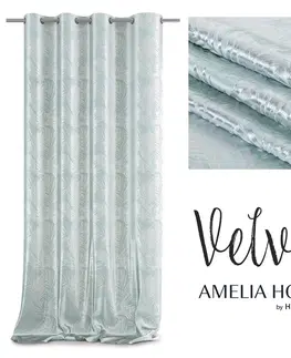 Záclony Závěs AmeliaHome Velvet Silver Leaves mátový, velikost 140x245