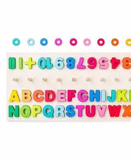 Dřevěné hračky Woody Didaktická destička s počítáním, písmeny a číslicemi, 51 x 4 x 23,5 cm