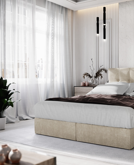 Postele Čalouněná postel GARETTI 140x200 cm, krémová