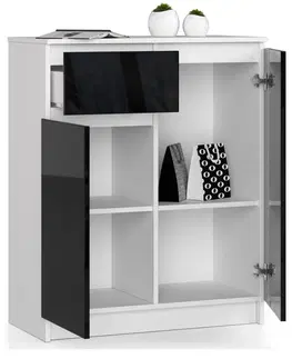 Komody Ak furniture Komoda Kiara 80 cm 2 skříňky a 1 šuplík bílá/černá