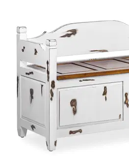 Stylové a luxusní lavice Estila Designová vintage lavice Mindy z masivního dřeva v bílé a hnědé barvě 110 cm