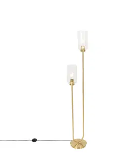Stojaci lampy Stojací lampa ve stylu Art Deco zlatá se sklem 2-světlo - Laura