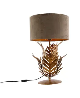 Stolni lampy Vintage stolní lampa zlatá se sametovým odstínem taupe 35 cm - Botanica