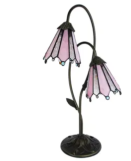 Svítidla Stolní lampa Tiffany Flowerbell pink - 35*18*61 cm E14/max 2*25W Clayre & Eef 5LL-6251