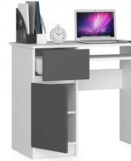 Psací stoly Ak furniture Psací stůl 90 cm Piksel levý bílý/šedý