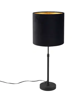Stolni lampy Stolní lampa černá s velurovým odstínem černá se zlatem 25 cm - Parte