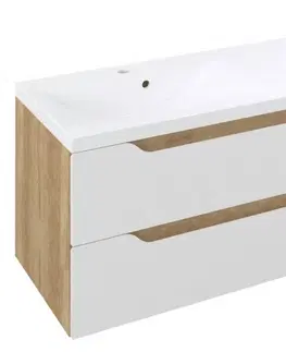 Koupelnový nábytek SAPHO WAVE dvojumyvadlová skříňka 149,7x50x47,8cm, bílá/dub alabama WA150-3022