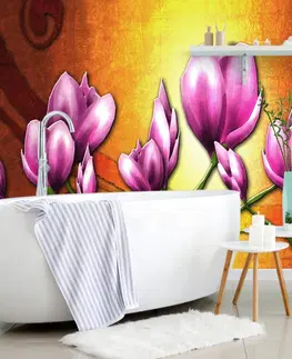 Samolepící tapety Samolepící tapeta fialkové květiny v etno stylu