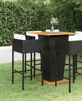 Barové židle Zahradní barový set 5 ks s poduškami polyratan Dekorhome Černá