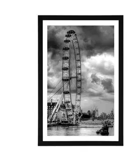 Černobílé Plakát s paspartou jedinečný Londýn a řeka Temže v černobílém provedení