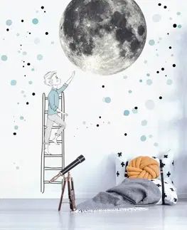 Samolepky na zeď Samolepka na zeď - Měsíc a Chlapec na žebříku s hvězdami, velká nálepka