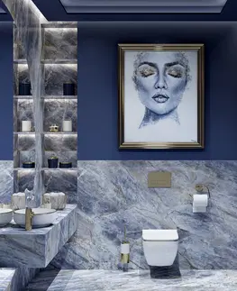 Záchody REA Závěsná WC mísa včetně sedátka Carlo Mini Flat bílá/zlatý proužek  REA-C1222
