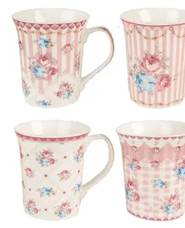 Hrnky a šálky Set 4ks bílo-růžový porcelánový hrnek s květy Fliowie - 8*10 cm / 0,3L  Clayre & Eef 6CEMS0047