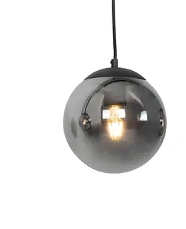 Zavesna svitidla Art Deco závěsná lampa černá s kouřovým sklem 3-světlo - Pallon Mezzi