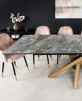 Designové a luxusní jídelní stoly Estila Luxusní rozkládací obdélníkový jídelní stůl Ceramia s keramickou vrchní deskou a překříženými nožičkami šedá zlatá 180 cm