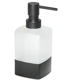Dávkovače mýdla Gedy LOUNGE dávkovač mýdla na postavení, 280 ml, mléčné sklo, černá mat 545514