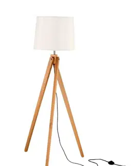 Dřevěné stojací lampy NOVA LUCE stojací lampa ALMA přírodní dřevo bílé stínidlo černý kabel E27 1x12W bez žárovky 60201