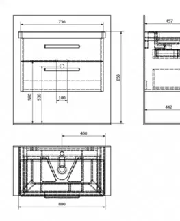 Koupelnový nábytek SAPHO THEIA umyvadlová skříňka 75,6x50x44,2cm, 2xzásuvka, bílá TH080-3030