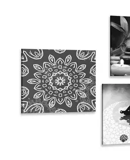 Sestavy obrazů Set obrazů harmonie Feng Shui v černobílém provedení