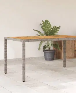 Zahradní stolky Zahradní stůl s akáciovou deskou šedý 150x90x75 cm polyratan
