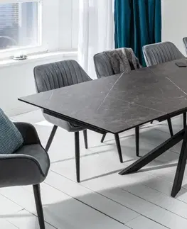 Designové a luxusní jídelní stoly Estila Mramorový rozkládací jídelní stůl Marmol s kovovými nohami v tmavém odstínu 180-220-260cm