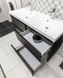 Koupelnový nábytek MEREO Mailo, koupelnová skříňka s umyvadlem z litého mramoru 61 cm, šedá mat, černé madlo CN570MB