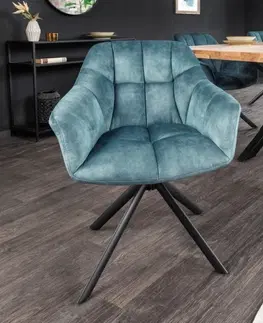 Luxusní jídelní židle Estila Moderní otočná jídelní židle Mariposa s modrým sametovým čalouněním a černýma nohama 83cm