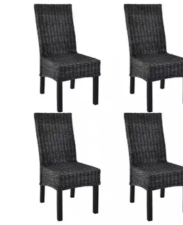 Židle Jídelní židle 4 ks ratan / mangovník Dekorhome Černá